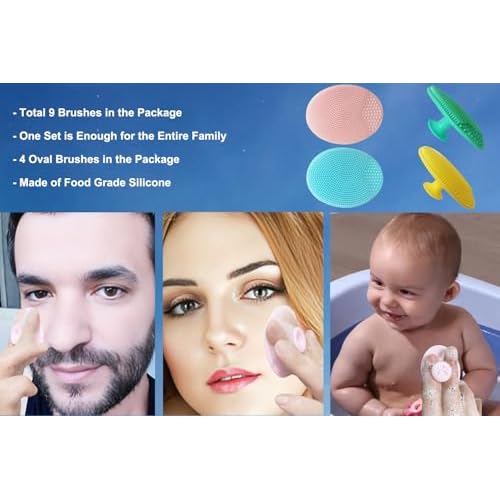9-in-1 Face Scrubber Face Cleaning Brushes Super Soft Silicone Cleanser Brush and Facial Cleansing Massager Brush Face Cleansing Brush Set