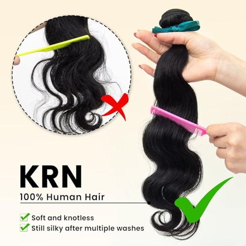 KRN Body Wave Bundles Human Hair 14 16 18 Inch 14A Raw Human Hair Bundles 100% Unprocessed Brazilian Virgin Hair Body Wave Bundles Natural Color