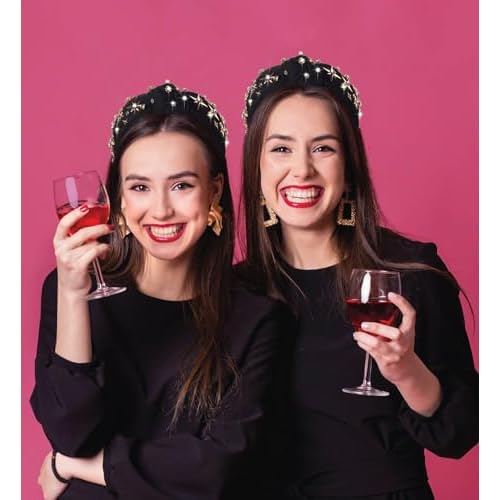 Rhinestone Crystal Jeweled Headband - Wide Top Knot Hairband for Women, Fashion Hair Accessory for Christmas, New Year Party Gift (black Star knot headband A)