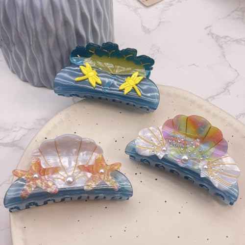 Starfish and Shell Hair Clip,Acetate Hair Claw,Small Hair Clips for Women