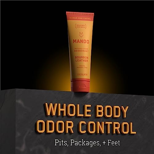 Mando Whole Body Deodorant For Men - Invisible Cream - 72 Hour Odor Control - Aluminum Free, Baking Soda Free, Skin Safe - 3 Ounce Tube (Pack of 2) - Bourbon Leather