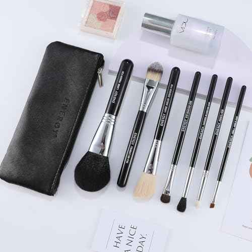 ENERGY Makeup Brush Set 7PCS Premium Synthetic Foundation Powder Bronzer Blush Contour Highlighter Eye Shadows Concealer Eyebrow Blending Makeup Brushes with Travel Case