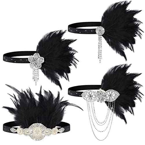 Patelai 4 Pcs Vintage 1920s Flapper Headband Rhinestone Flapper Headpiece Roaring 20s Accessories for Women Halloween