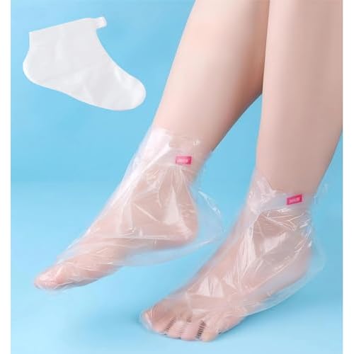 400-Pack Disposable Plastic Foot Covers for Feet ? Leak-Proof Paraffin Wax Bath Liners, Moisturizing Socks for Pedicure, Spa, Cracked Heel Care & Shoe Trials (Includes Stickers for Secure Fit)