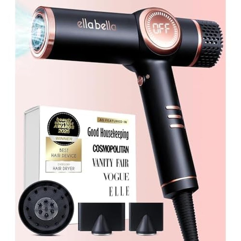 ELLA BELLA¢ç Professional Ionic Hair Dryer with Diffuser ? Negative Ion Blow Dryer ? Suitable All Hair Types ? Intelligent Heat Control & Rapid Drying Speeds ? Lightweight Design ? Low Noise Technology