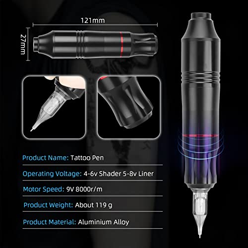 ATOMUS Cordless Tattoo Machine Kit Rotary Tattoo Machine Kit with Cordless Tattoo Power Supply 20pcs Cartridge Needles Practice Skin Ink Cups 30ml Tattoo Ink