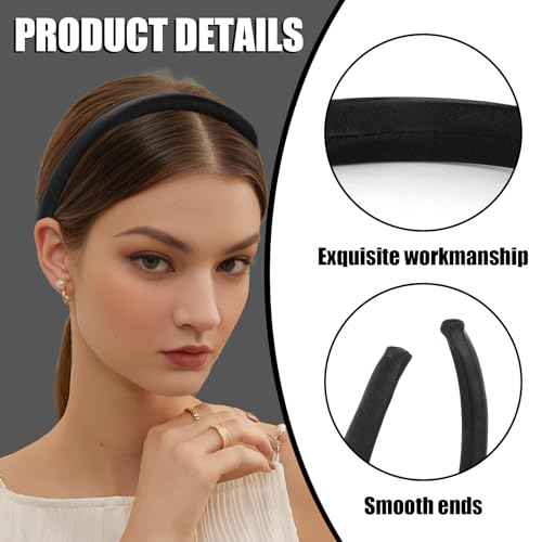 Headbands for Women, Black White Womens Thick Silk Satin Super Soft & Comfortable Sponge Padded Headbands Hair Bands Hoops Accessories for Women Girls