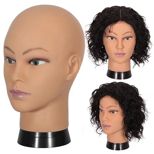 Bald Mannequin Head Stand Professional Cosmetology Wig Training Head for Wig Making and Display Hat Glasses Scarf Jewelry Model Head with Free Clamp