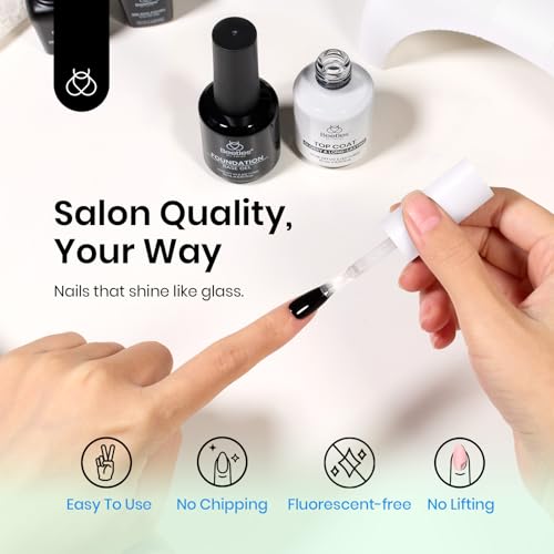 Beetles 2Pcs 15ml Gel Base and Top Coat Set - Upgrade No Wipe Extra Glossy Top Coat Finish for Gel Nail Polish, Soak Off UV/LED Lamp Needed, Essentials for Long-Lasting Manicure Halloween Kit