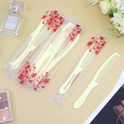 200 PCS Disposable Combs in Bulk Individually Wrapped, Plastic Unbreakable Yellow Hair Combs for Homeless, Suitable for Family,Hotel, Air Bnb, Shelter,Nursing,Home,Charity and Church