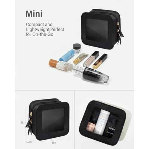 Clear Makeup Bag Set for Women Portable Clear Makeup Bag Cute Waterproof Travel Cosmetic Bag Travel Essentials Car Accessories for Women Men(Black, Standard + Mini)