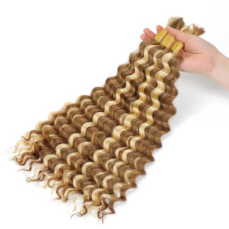 613 Human Braiding Hair Deep Curly P27/613 Highlight Human Braiding Hair 14 14 14 Inch Deep Wave Bulk Blonde Boho Braiding Hair Extensions