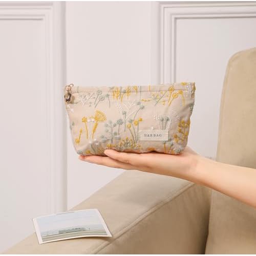 2 Pcs Makeup Bags, Large Cosmetic Bag Travel Toiletry Bag Organizer for Women, Embroidery Craft, Floral Makeup Bag Small Cosmetic Pouch Purse with Zipper Gifts for Girls Teen