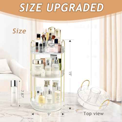 Rotating Makeup Organizer for Vanity, High-Capacity Skincare Perfume Storage, Bathroom Counter Organizer, 360 Spinning Cosmetic Dresser Countertop Organizers (White 3 Tier)