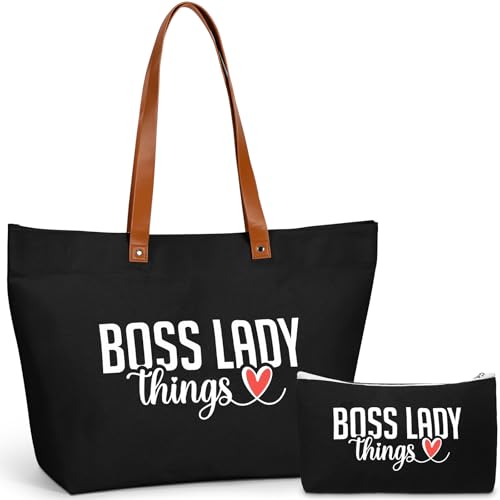 Boss Lady Gift for Women Bosses Day Canvas Tote Bag Makeup Bag Appreciation Gift for Leader Coworker Colleague