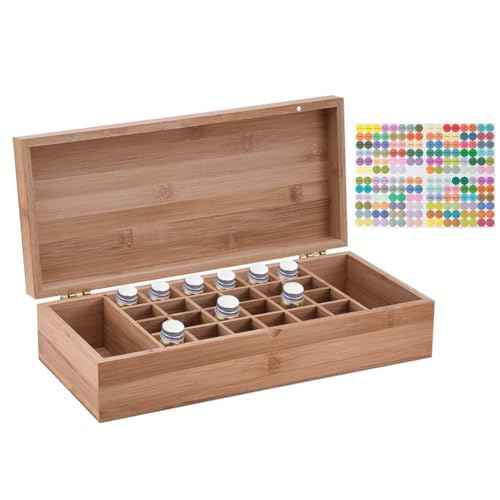 Pure Vie Essential Oil Bamboo Storage Box Travel Display Presentation, Holds 26 Bottles for 5, 10, 15ml - Aromatherapy Organizer Nail Polish Fragrance Container - Keep Your Oils Safe & Space Saver