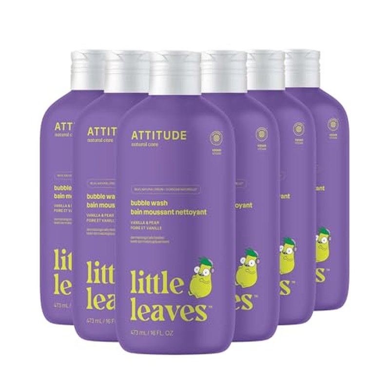 ATTITUDE Bubble Wash for Kids, EWG Verified Bubble Bath, Hair Shampoo and Body Soap, Dermatologically Tested, Plant- and Mineral-Based, Vegan, Vanilla & Pear, 16 Fl Oz (Pack of 6)