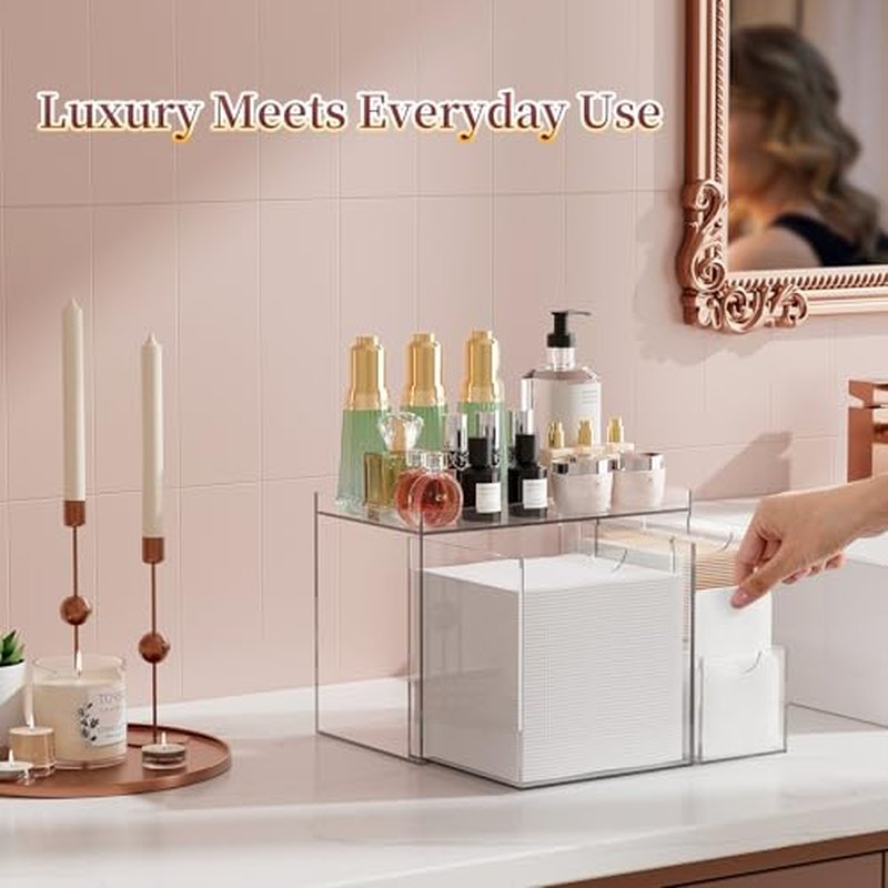 Youdepot Acrylic Face Towel Holder ? Clean Skin Club Face Towels Holder with Drawers ? Disposable Face Towel Holder for Cotton Pads, Swabs ? Clean Towels XL Holder for Bathroom