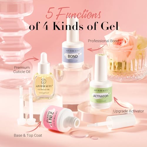 AZUREBEAUTY Dip Powder Liquid Set 15ml/0.5oz Nail Repair Cuticle Oil Multi-Purpose Dip Powder Base Top Coat with Activator, Bond, Cuticle Care for Dipping Kit, No Need Nail Lamp