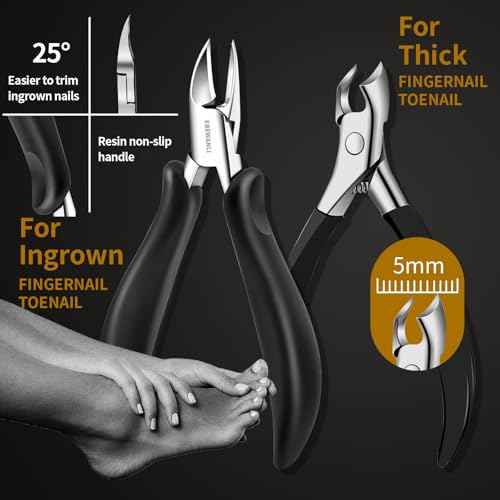 Podiatrist Toenail Clippers for Seniors Thick Toenails, Toe Nail Clippers for Thick Nails for Seniors, Straight Toe Nail Clippers for Men, Ingrown Toenail Clippers and Angled Nail Clipper Set