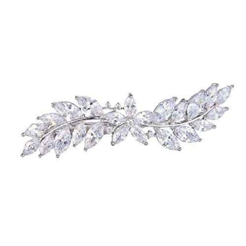 EVER FAITH Women's Wedding Barrettes CZ Marquise-Shaped Hibiscus Flower Leaf Hair Styling Tools Accessories Clear Silver-Tone