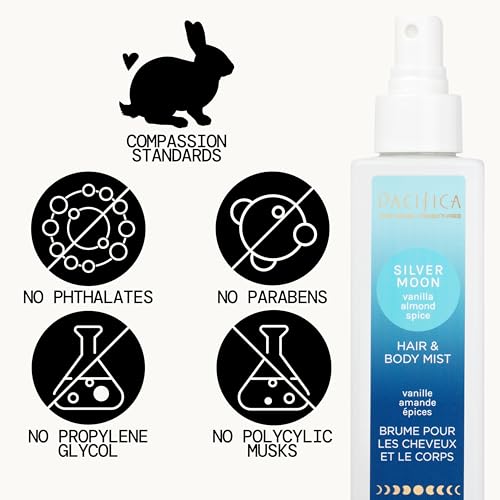 Pacifica Hair Perfume & Body Fragrance Spray Mist - Silver Moon with Vanilla, Almond & Spice ? Alcohol-Free, Vegan & Cruelty-Free, 6.5 oz