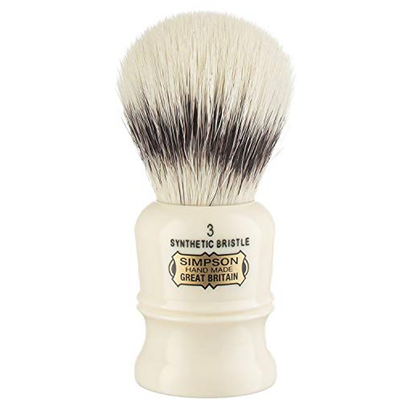 Simpsons Duke 3 - D3 Synthetic Platinum High density Fibre Faux Handle Ivory Shaving Brush - Simpson Shaving Brushes - Wet Shave Deluxe Thick & Luxurious Lather Handle Dense & Extra Soft Bristles