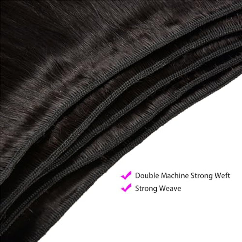 Human Hair Bundles Straight Bundles Human Hair Long Straight Weave 3 Bundles Human Hair 12A Grade 100% Unprocessed Brazilian Hair Extensions Natural Black Color 24 26 28 Inch