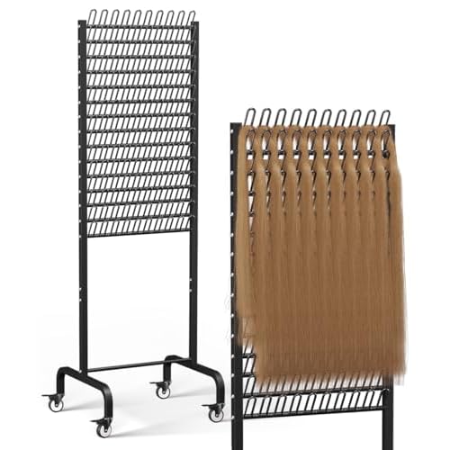 150 Pegs Braiding Hair Rack, Adjustable Hair Separator Stand with Wheels, Hair Extension Holder for Hair Stylists, Braiders, Home, Salon, Beauty School, Black