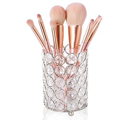 ShellKingdom Makeup Brush Holder, Clear Crystal Diamond Cosmetic Brush Storage Organizer Holder, Candle Holder for Wedding Christmas Birthdays Gifts Home Office Decor Dresser