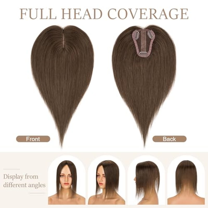Rich Choices Hair Toppers for Women Real Human Hair 150% Density Clip in Silk Base No Bangs 100% Human Remy Toppper Realistic Scalp Pieces for Women with Thinning Crown 12 Inch #2R Chocolate Brown