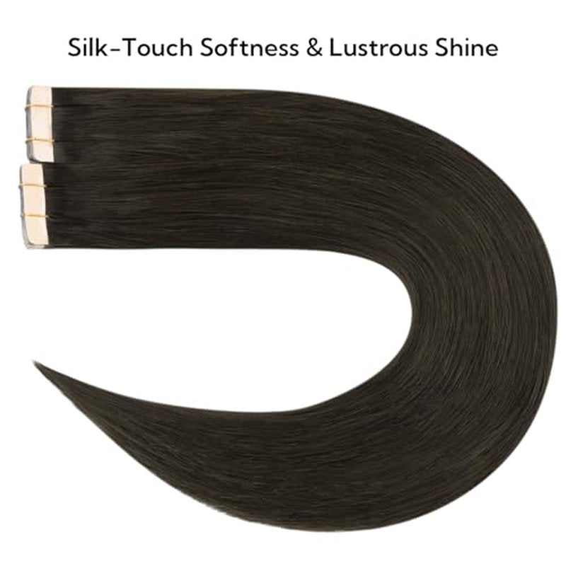 HOTBANANA Tape in Hair Extensions, 24 Inch 40pcs 100g Dark Brown Human Remy Straight Tape Extensions