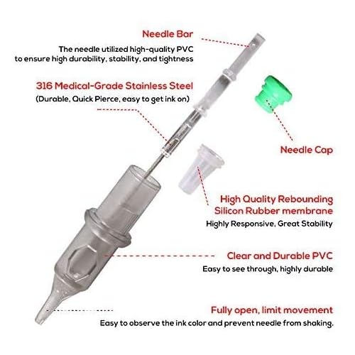 One Tattoo World 50-Pack Assorted size (10pcs each of 3RL, 5RL, 7RL, 9RL, 11RL) Premium Quality Disposable Tattoo Cartridge Needle for Rotary Pen Tattoo Machine, OTW-50-PN2