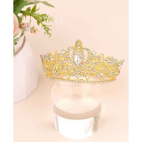 Wecoe Small Crown Tiara for Flower Bouquets - Mini Birthday Crown, Cake Decorations, Wedding Hair Accessories, Ornaments, Gifts