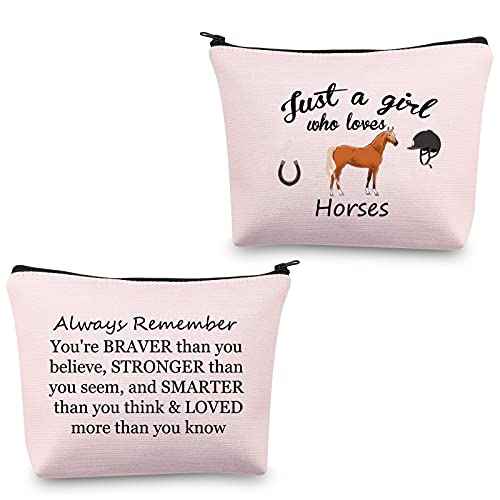 Horses Gifts for Girls Horse Makeup Bag Just a Girl Who Loves Horses Lover Gifts Horses Cosmetic Bag Zipper Pouch Travel Bag (Just a Girl Who Loves Horses Pink)
