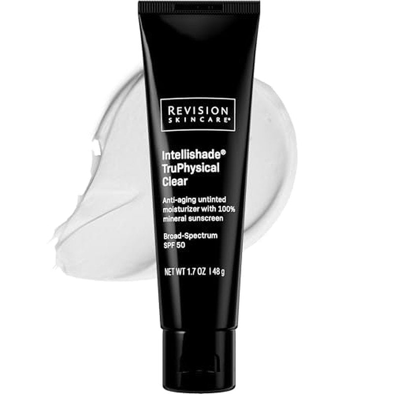 Revision Skincare Intellishade¢ç TruPhysical Clear SPF 50, 100% Mineral Face Sunscreen, Oil-Free Anti-Aging Moisturizer with SPF and Vitamin C, Invisible Sunscreen for Sensitive Skin, 1.7 oz