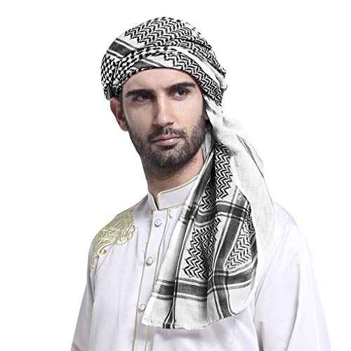TINAYAUE Men Arabic Shemagh Kaffiyeh Headscarf Turban Bandana Soft Muslim Hijab Headband Shawl Classic Arafat Headwrap