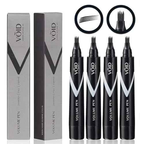 VOID Homme Beard Pen Filler for Men (Pack of 4) Instant Beard Pen & Filler Beard Pencil, Easy Beard Pen Liner, Beard Filler Pen for Beard Filling Pen Kit & Beard Marker, Waterproof Pen (Black)