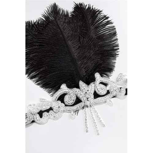 BABEYOND 1920s Headpiece Flapper Headband - Roaring 20s Crystal Showgirl Hair Band Great Gatsby Headband with Feather