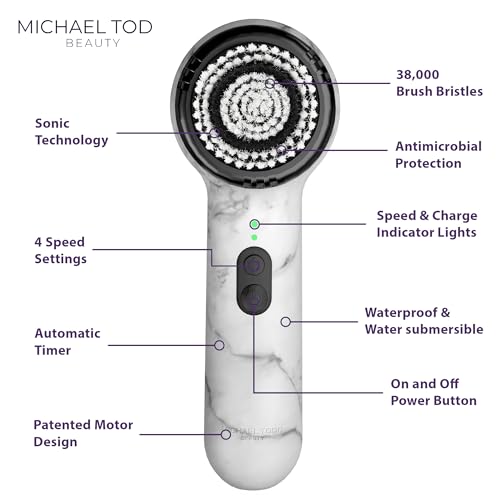Michael Todd Beauty Soniclear Allure 2024 Best of Beauty Winner Facial Cleansing + Exfoliation Brush System with 4 speeds, Serum Infusion Head + Travel Case