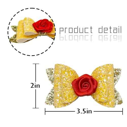 2Pcs Princess Hair Bow Clips Rose for Halloween Costume Dress up Birthday Party Supplies Yellow Decorations