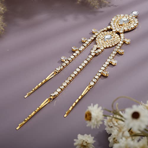 Xerling Bridal Forehead Headpiece for Wedding Zircon Crystal Dangling Tassel Head Chain Clip-on Hair Accessories for Women Boho Hair Piece (Gold)