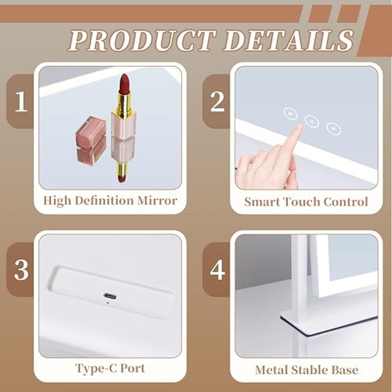 Lighted Vanity Mirror with Lights, Makeup Mirror with Light, 16.7"x 13.2",Three Color Lighting Modes and Dimmable Lighting, Smart Touch Control, 360¡ÆRotation, for Vanity Desk Tabletop,Dressing Room