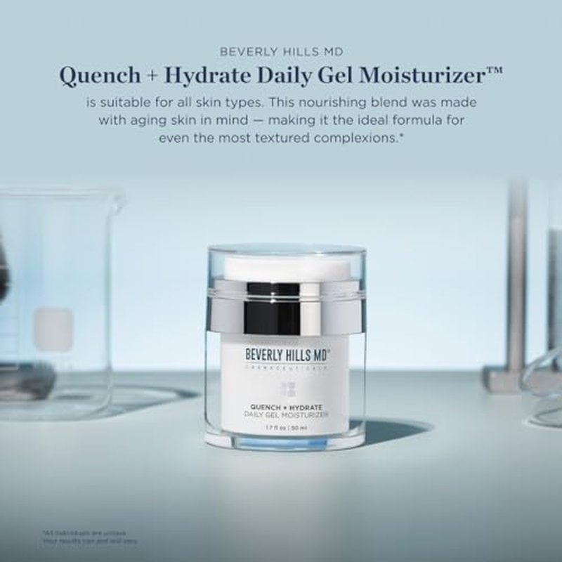 Beverly Hills MD Quench + Hydrate Daily Gel Moisturizer- Visibly Smooth, Plump, Hydrate Face & Neck for Wrinkles, Sagging- Skin Smoothing & Re-Energizing- Visibly Reduce Signs of Aging w/Niacinamide