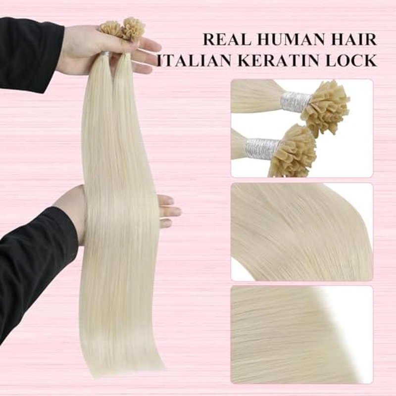 YoungSee U Tip Hair Extensions Human Hair Platinum Blonde 24 Inch Keratin Hair Extensions Platinum Blonde U Tips Extensions Blonde Utip Human Hair Extensions Blonde 50s/50g Hot Fusion Hair Extensions