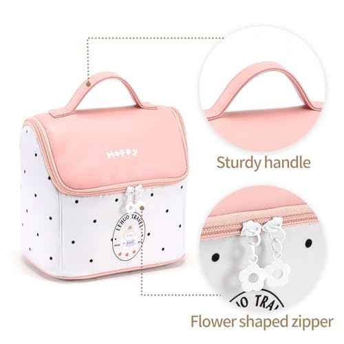 RIGHT AWAY Travel Makeup Bag, Large Capacity Cosmetic Bags for Women,Portable Make Up Case Organizer Waterproof Travel Toiletry Bag with Handle and Divider£¨Pink£©