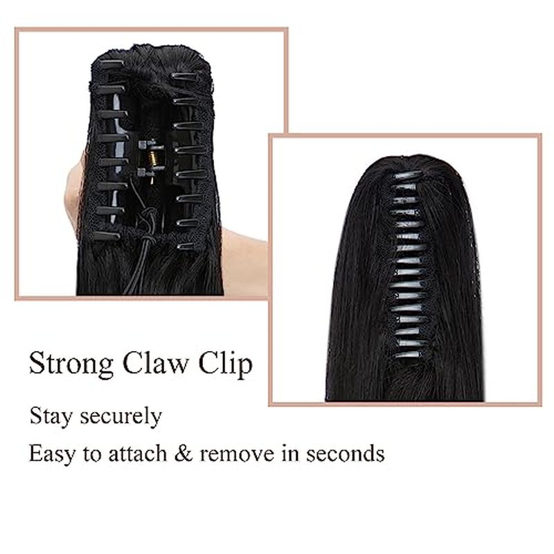 MY-LADY Ponytail Extension Human Hair Claw Clip in Ponytail Hair Extension Long Straight Pony Tail Hair Extensions Real Human Hair for Women Jet Black 18 Inch 115g
