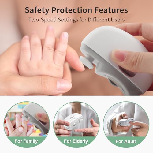 Electric Nail Clipper for Senior and Baby - 3in1 Baby Nail Trimmer Electric for Finger, Automatic Electric Nail Clipper with Polishing, Gift for Adult White