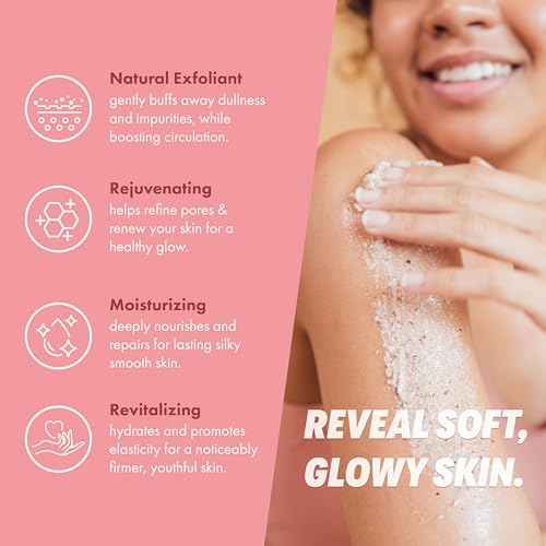 Rose Petal Scrub Foot & Body Exfoliator Infused with Vitamin E and Rose Natural Exfoliating Sugar Body Scrub for Toning Cellulite Skin Care by Handmade Heroes