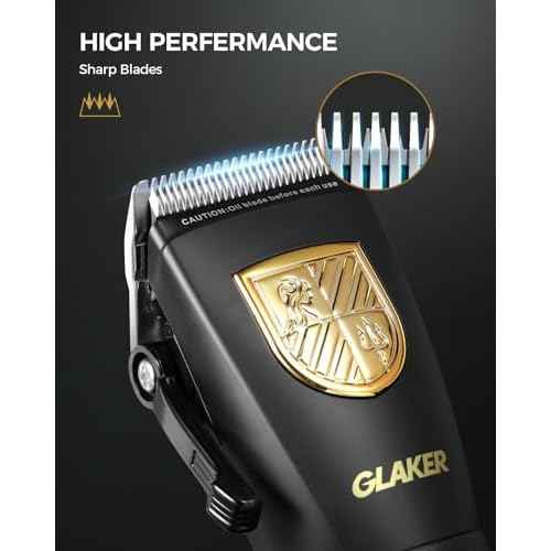 GLAKER Hair Clippers for Men,Professional Mens Hair Clippers Cordless Clippers for Hair Cutting,Precision Trimmer Kit Zero Gap Trimmer with LED Display 15 Guide Combs (Black+Gold)